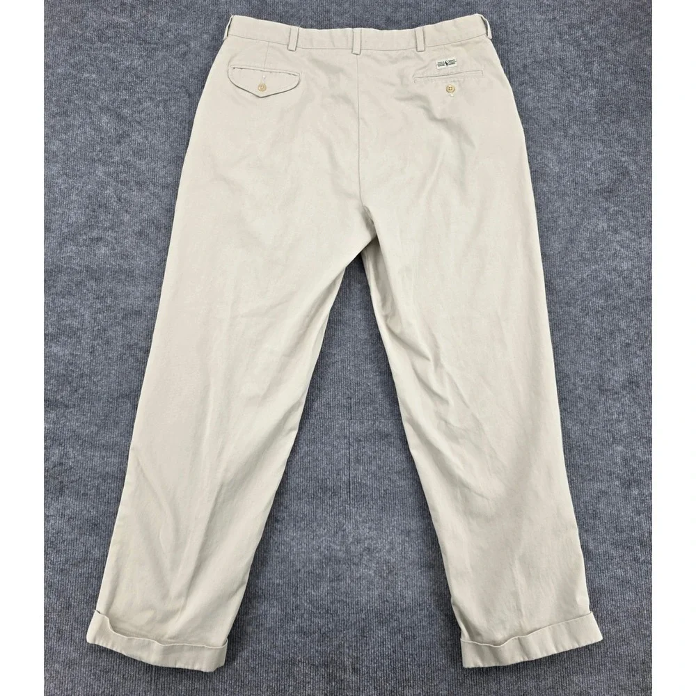 Polo Ralph Lauren Hammond Pant Mens 40x32 Khaki Tan Pleated Cuffed Cotton Chinos